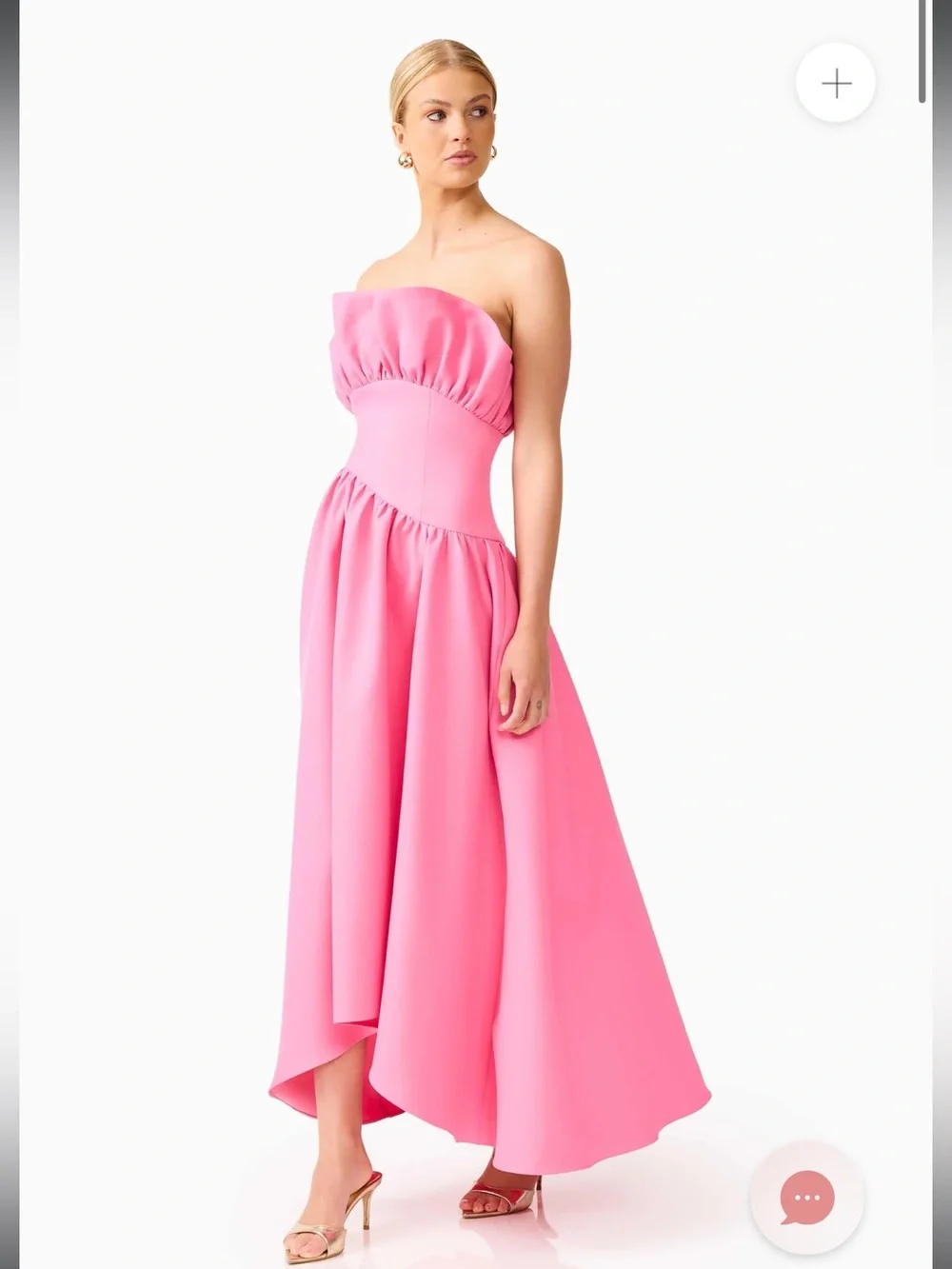 elliatt laurel pink ruffle bust boned strapless maxi gown dress size medium - Picture 3 of 12